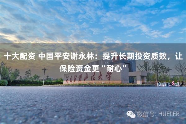 十大配资 中国平安谢永林：提升长期投资质效，让保险资金更“耐心”