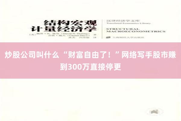 炒股公司叫什么 “财富自由了！”网络写手股市赚到300万直接停更