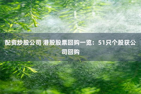 配资炒股公司 港股股票回购一览:51只个股获公司回购